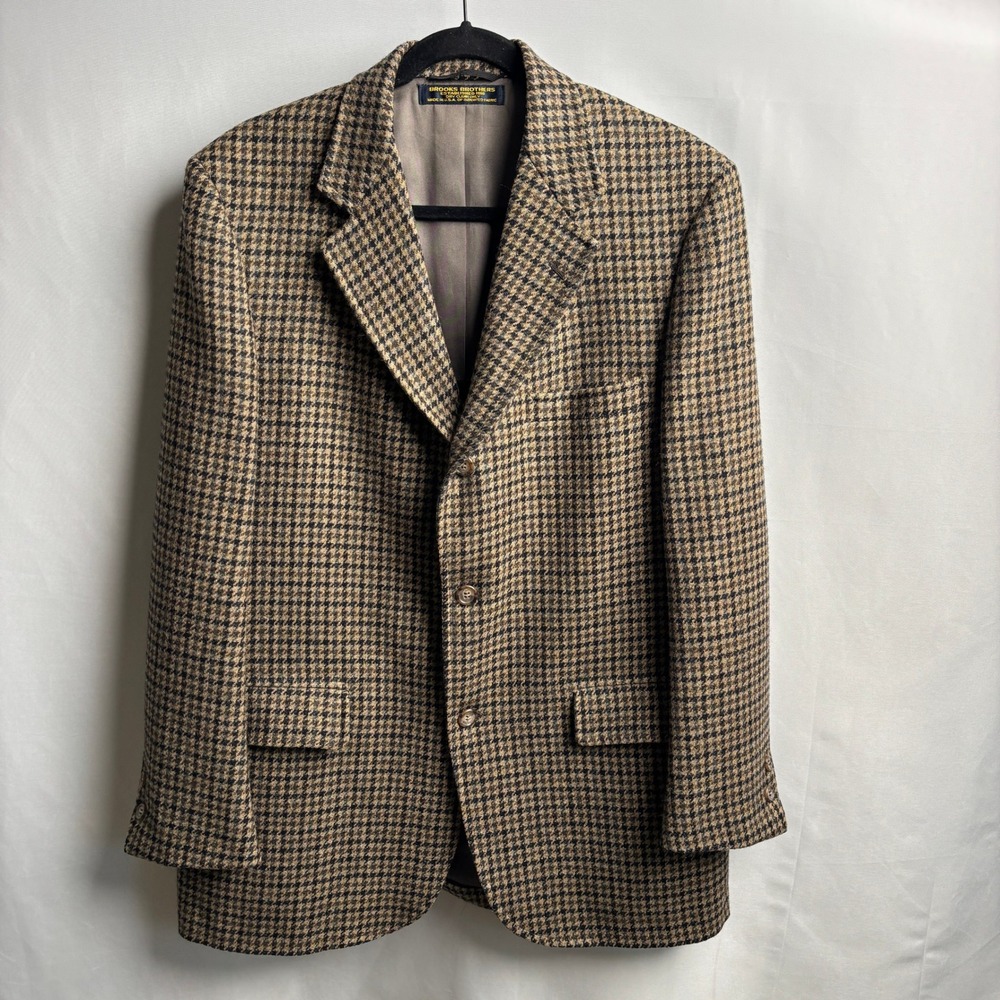 VTG Brooks Brothers 42R Houndstooth Wool Sport Coat 3 Button Brown Union Label